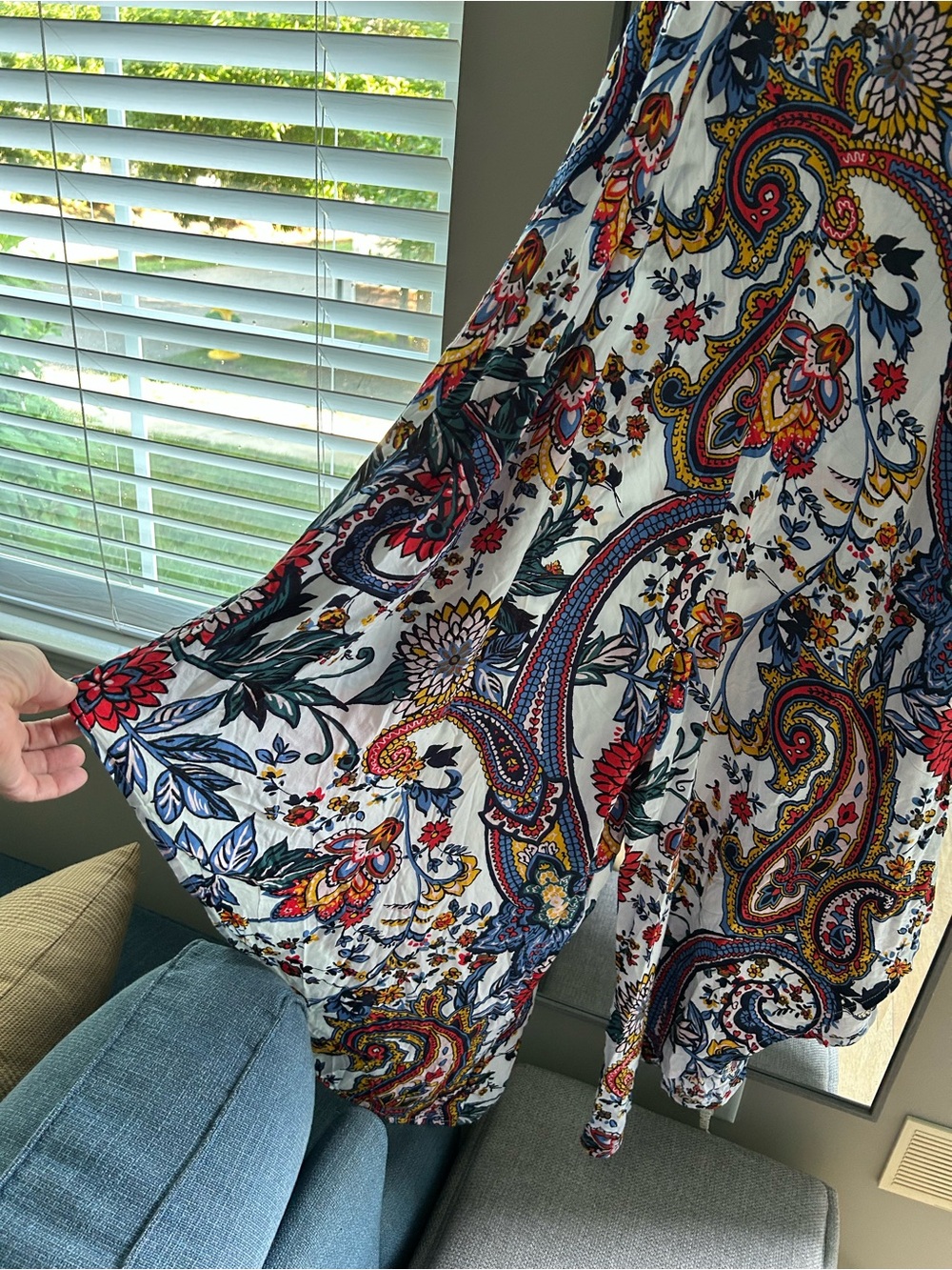 MSK Jumpsuit with Red, Blue and Yellow Paisley Floral Print Size L - Picture 5 of 7